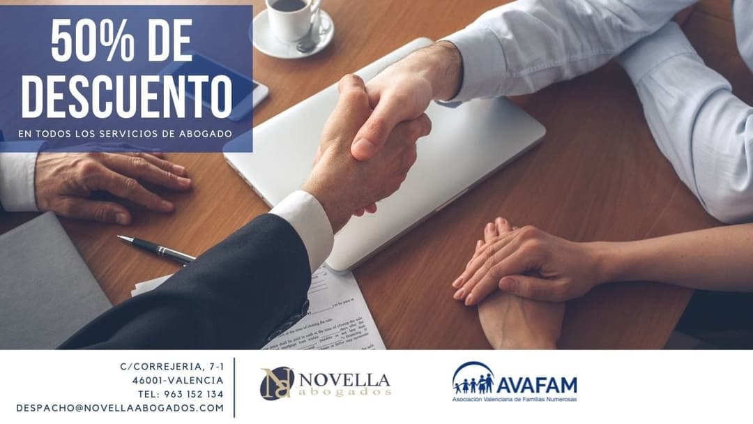 Aprovecha el gran descuento que ofrece Novella Abogados a las familias asociadas