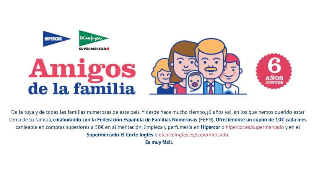 Como cada mes, el Corte Inglés facilita a las Familias Numerosas un cupón de 10€* para compras en el Supermercado