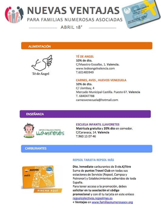 Nuevas ventajas para socios AVAFAM, Abril 2018
